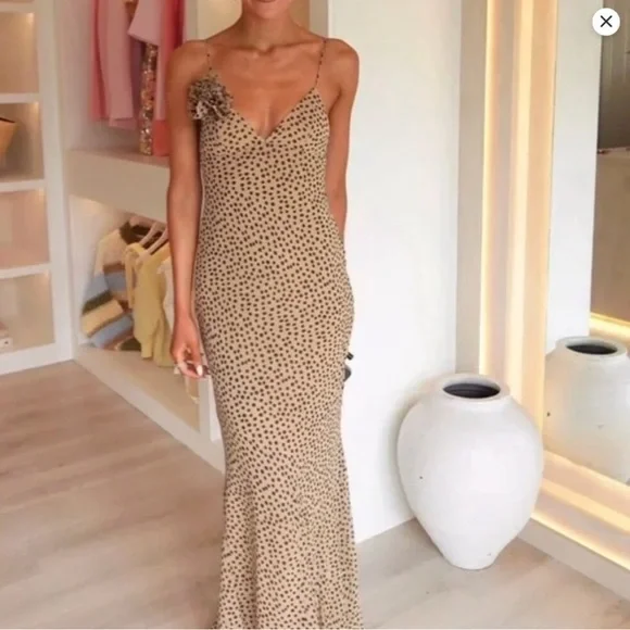 Zara Tan Maxi Dress with Black Dots - Picture 6 of 12